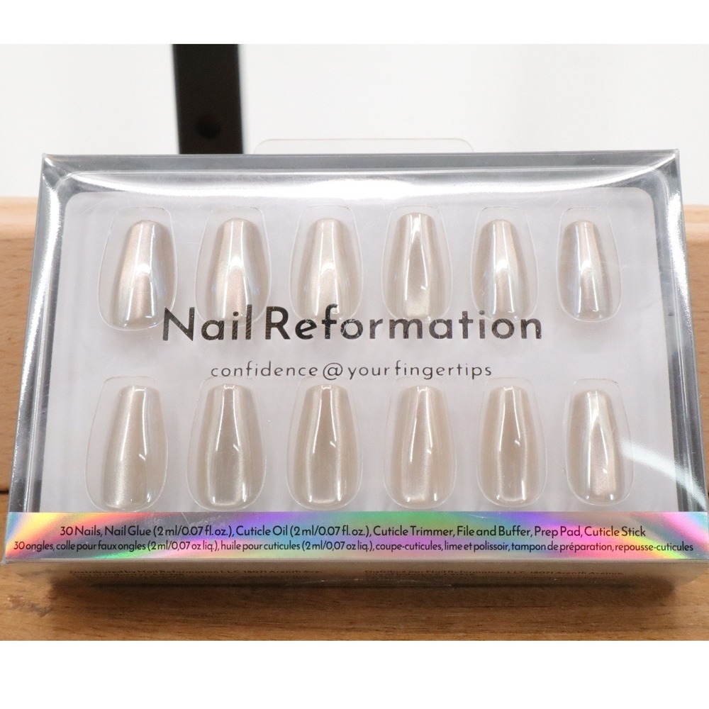 Nail Reformation Glazed Over Chrome Medium Coffin Press On Nails Kit 30ct NIB